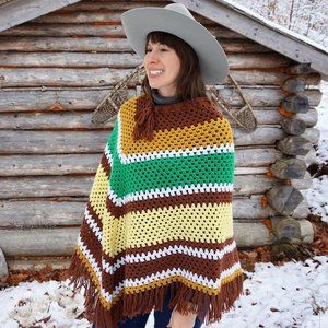 Vintage 60s or 70s Hand Crocheted Poncho!